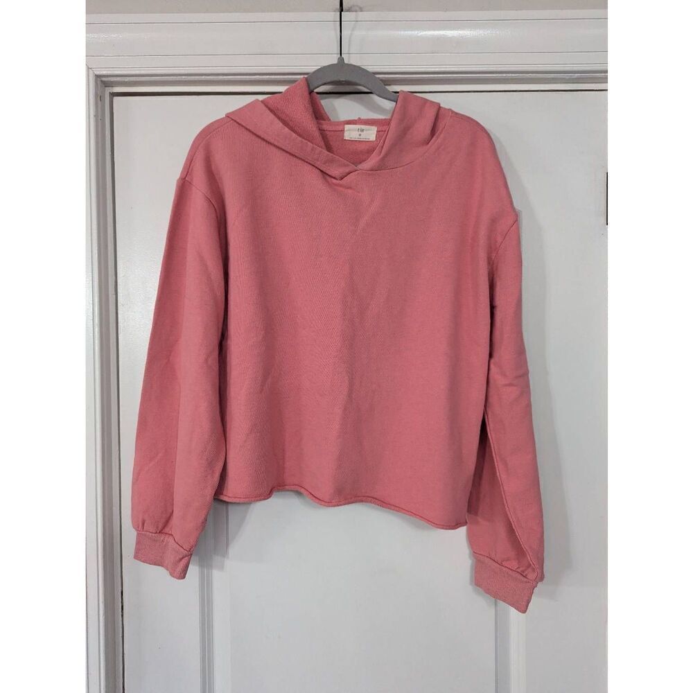 Anthropologie T.La Cropped Hooded Sweatshirt women's size medium coral pink